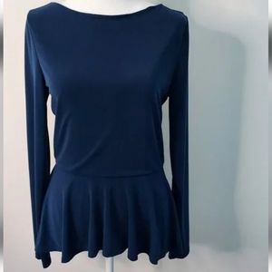 Alice + Olivia EmployedPeplum Top Size  XS/TP Blue  Sleeven Round Neck.